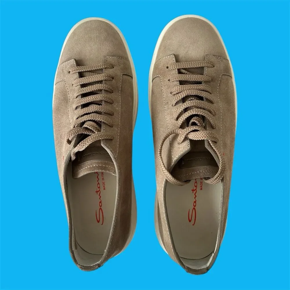 Santoni Men's Brown Suede Low Top Sneakers Shoes UK 9 US 10 Made in Italy